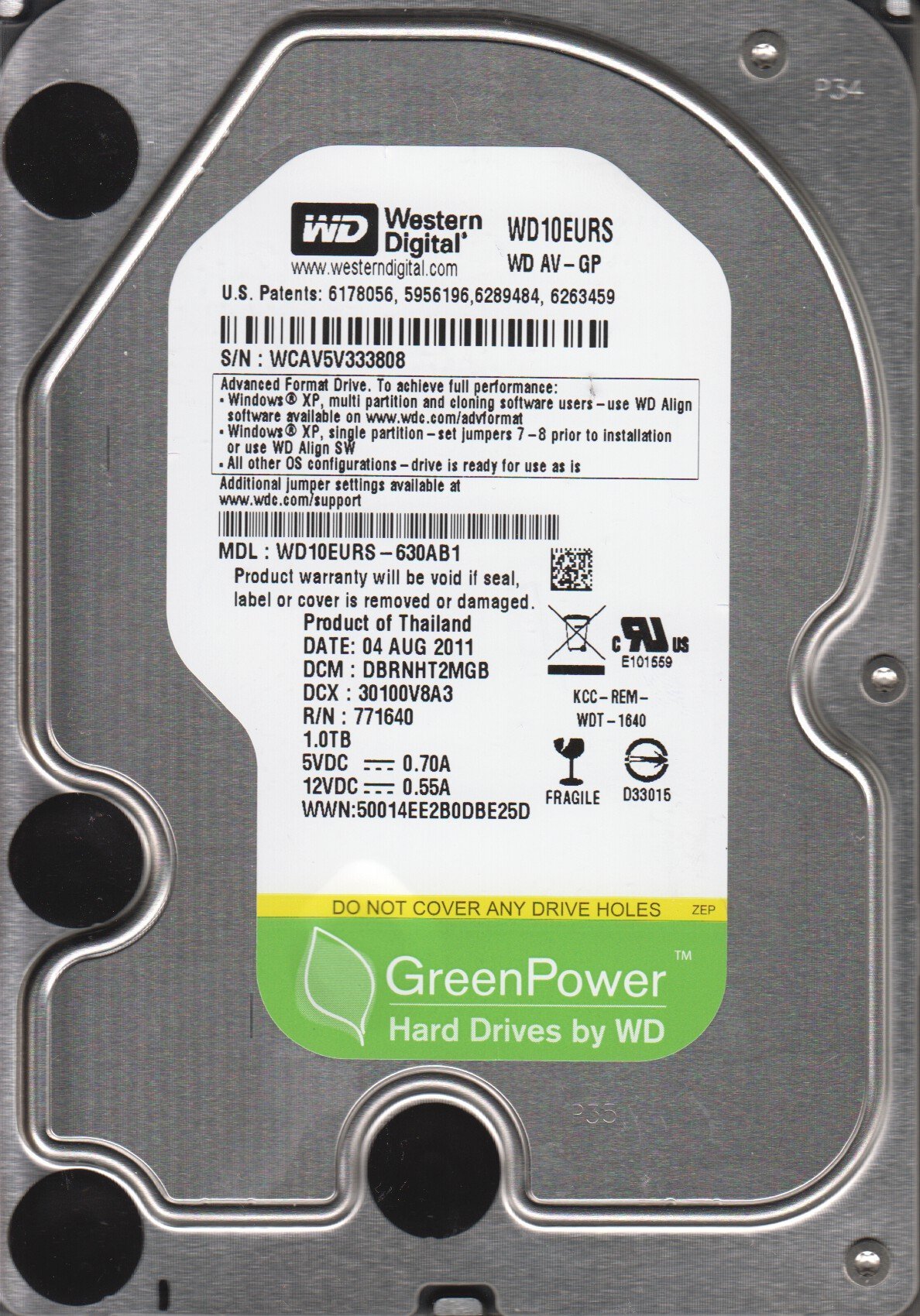 【中古】【人並み外れたに好いたらしい】WD10EURS-630AB1、DCM DBRNHT2MGB、Western Digital 1結核症 SATA 3.5捉え所のない運転。