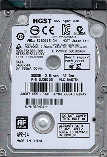 【中古】【人並み外れたに好いたらしい】HGST hts545050 a7e362 P / N : 0j38105 MLC : 地方検事5754 Mac ? 655 ? 1730 F 500 GB Hitachi