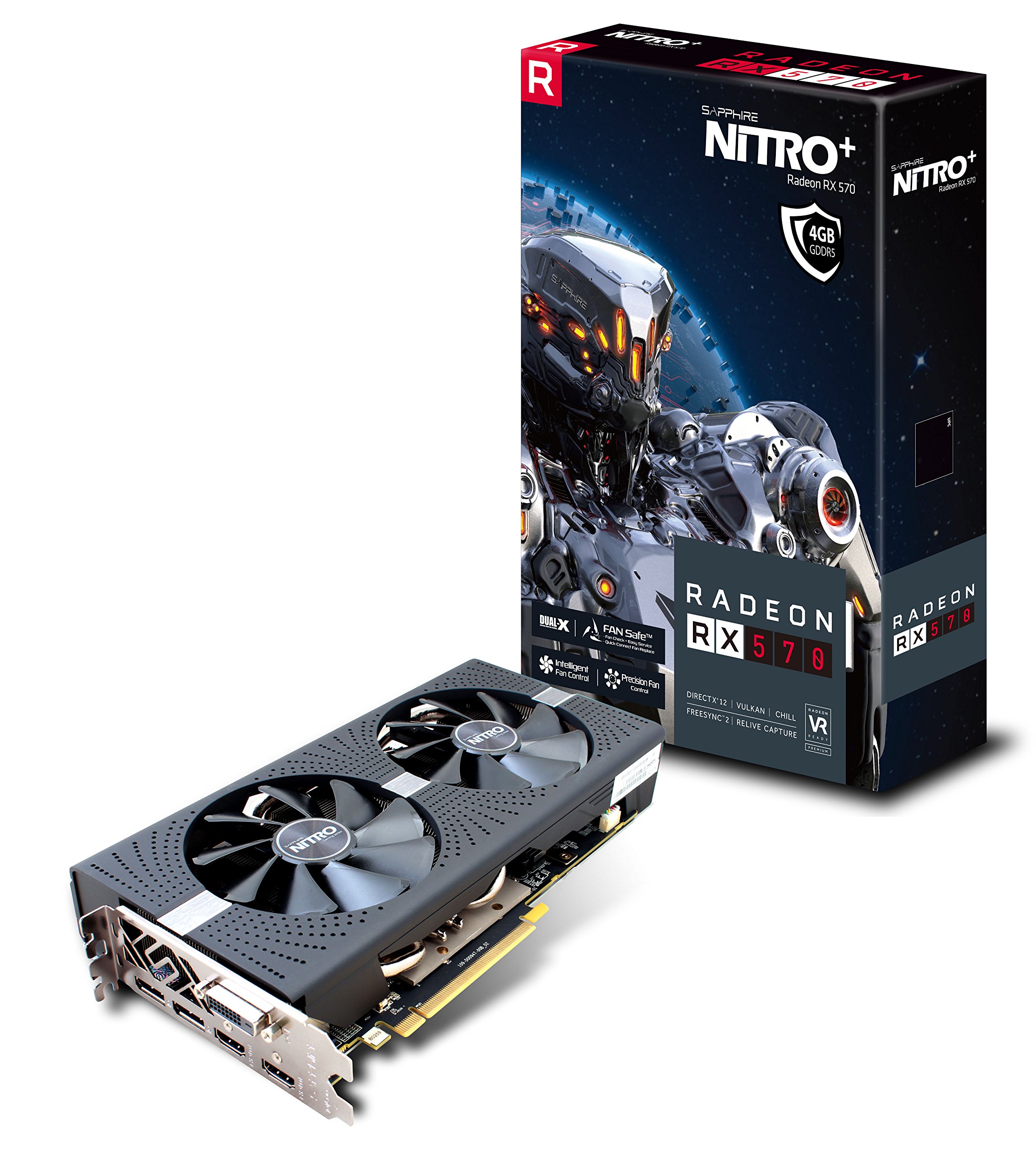 【中古】【非常に良い】Sapphire 11266-14-20G Radeon NITRO+ RX 570 4GB GDDR5 DUAL HDMI DVI-D DUAL DP バックプレート付き UEFI PCI-E グ