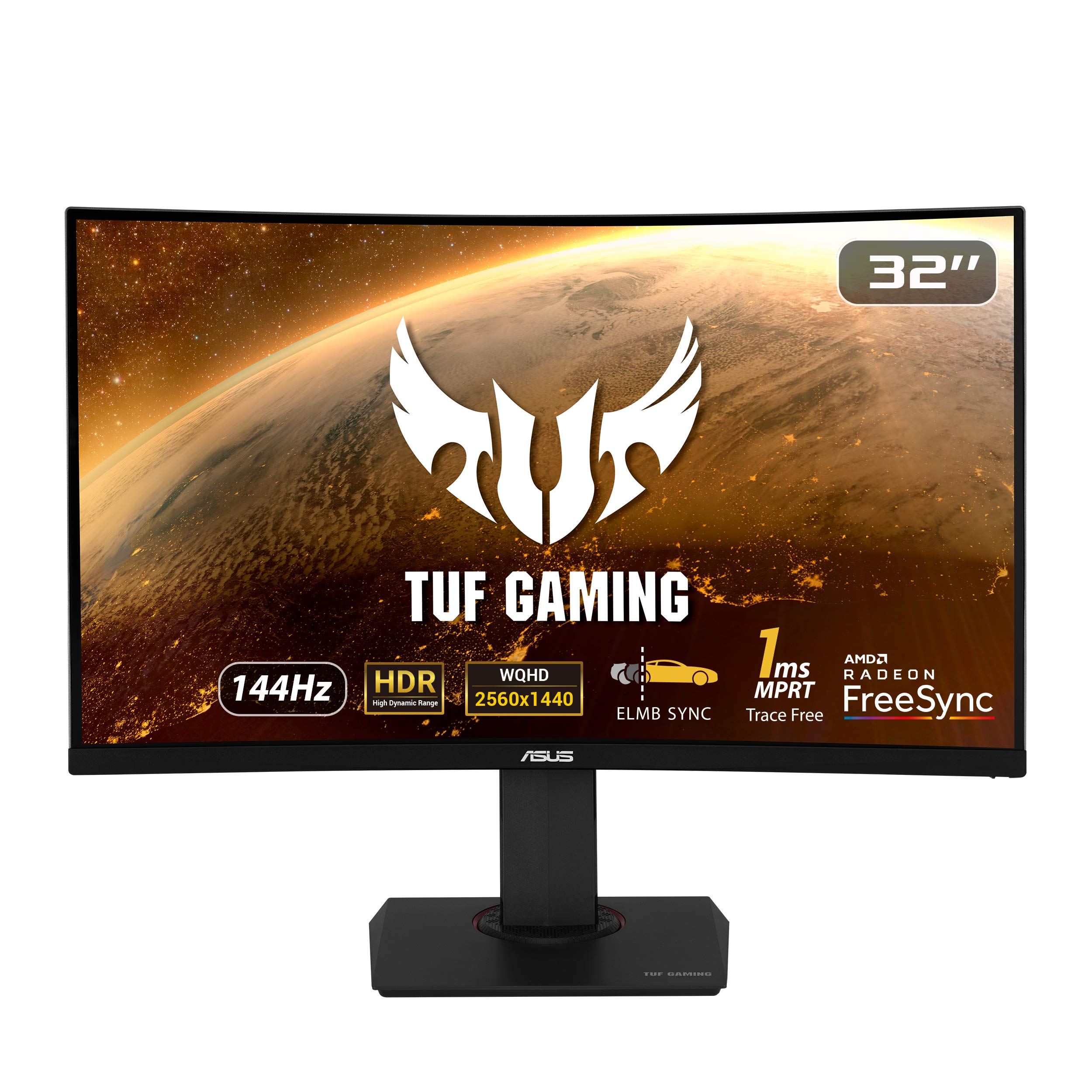 【中古】【非常に良い】ASUS ゲーミングモニター TUF Gaming VG32VQ 31.5インチ/曲面/WQHD/VA/144Hz/1ms/HDR/HDMI×2DP/FreeSync/PS5/ELMB/3年保証