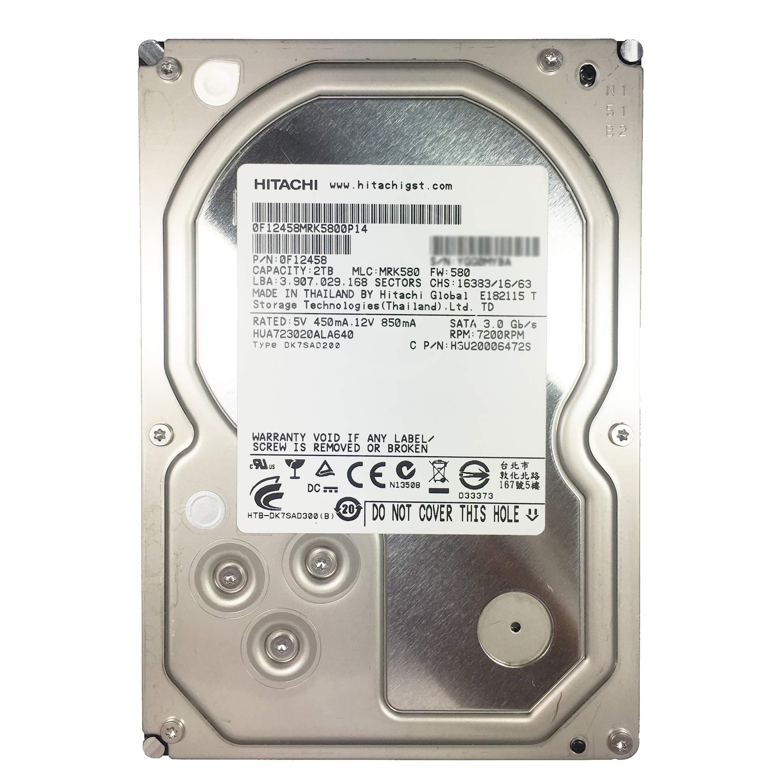 【中古】【人並み外れたに好いたらしい】HITACHI 2結核症 0F12458 HUA723020ALA640 H3U20006472S 7200RPM SATA 3Gbps 3.5in LFF