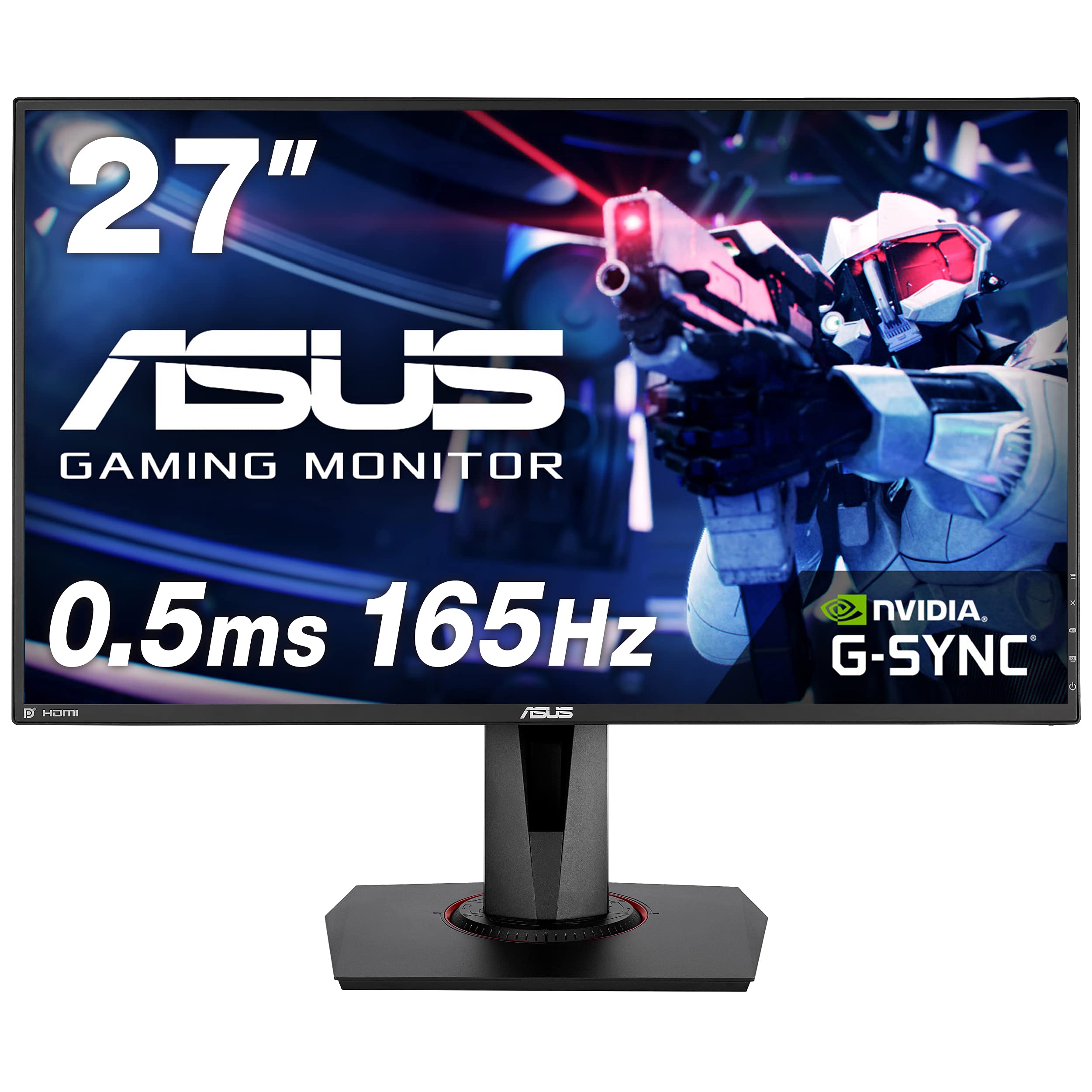 【中古】【人並み外れたに好いたらしい】ASUSゲーミングモニター 27in FHD 1080p VG278QR-J 0.5ms 165サイクル スリムベゼル G-SYNC Compatible FreeSync HDMI DP DVI 高