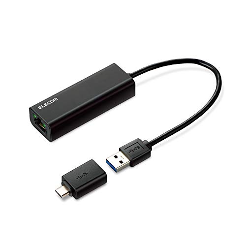 【中古】【非常に良い】エレコム 有線LANアダプター USB-A USB-C 変換アダプタ付 2.5Gbps対応 ブラック EDC-QUA3C-B