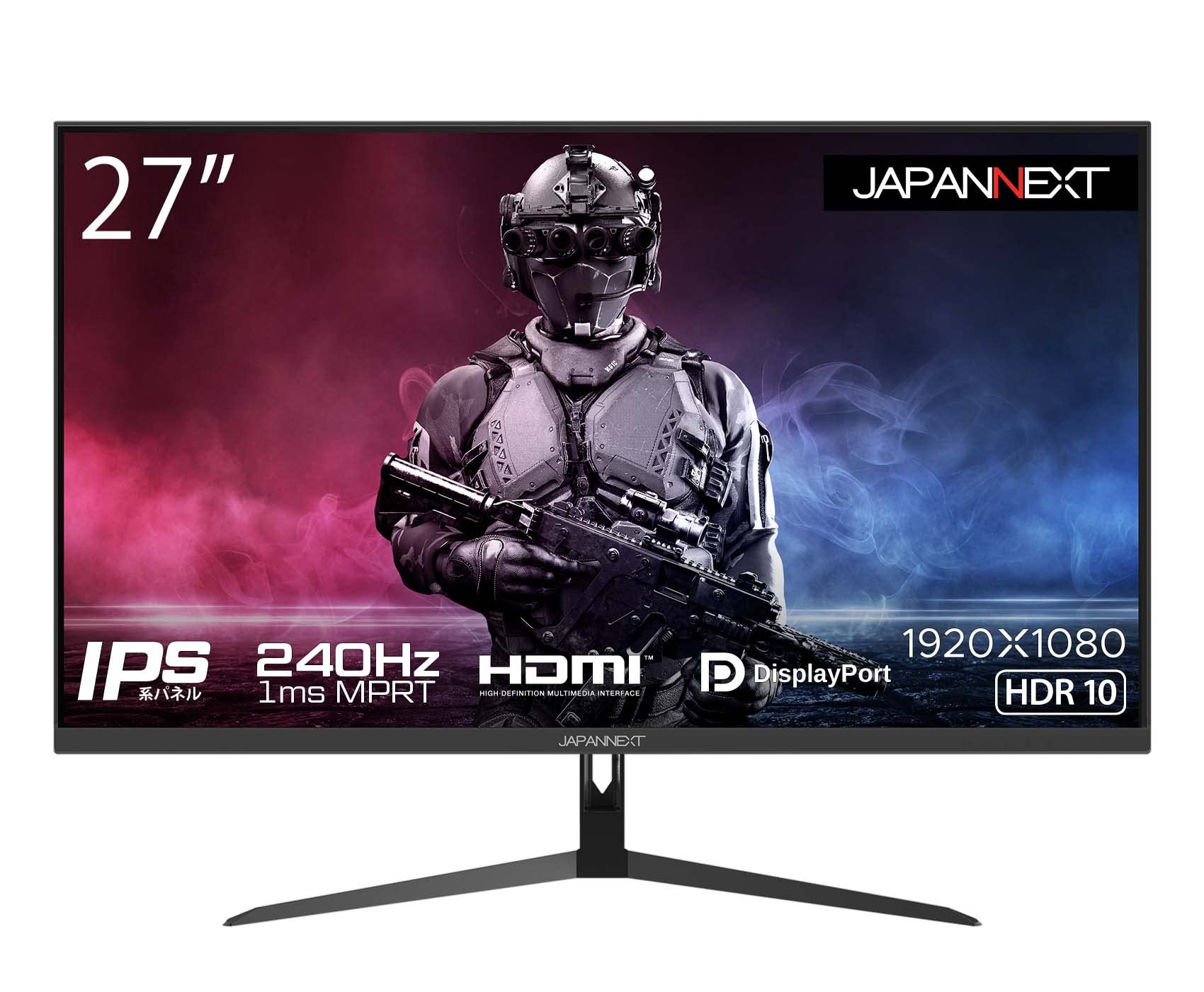 【中古】【非常に良い】JAPANNEXT 27インチ ゲーミングモニター 240Hz 1ms フルHD 1920x1080解像度 IPS パネル ディスプレイ (HDMI/DisplayPort/ブルーライトカット /