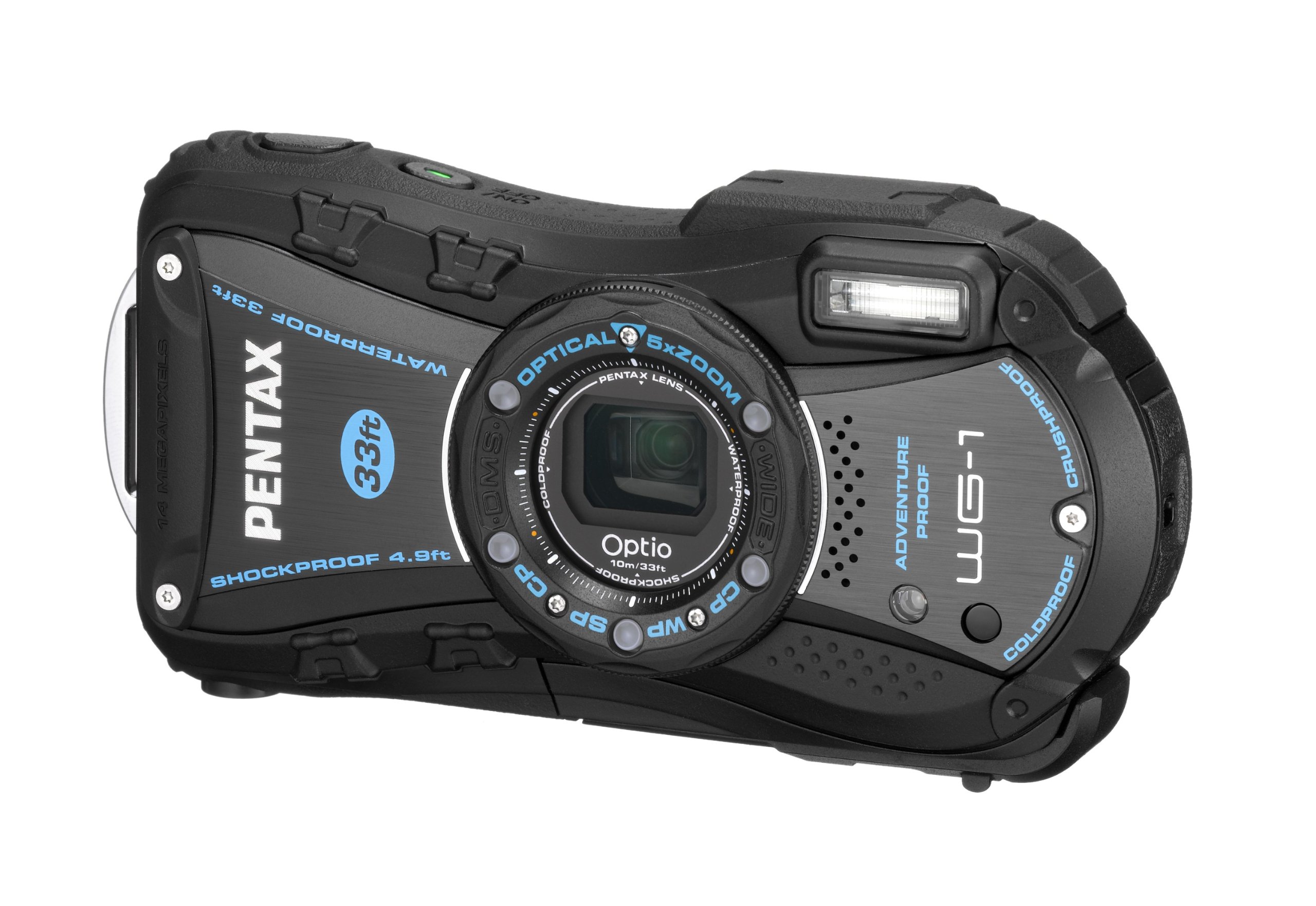 【中古】【非常に良い】PENTAX 防水デジタルカメラOptio WG-1 ブラック 約1400万画素 広角28mm 光学5倍 CALSモード 10ｍ防水 超解像 1ｃｍマクロ OPTIOWG-1BK｜ドリエムコーポレーション