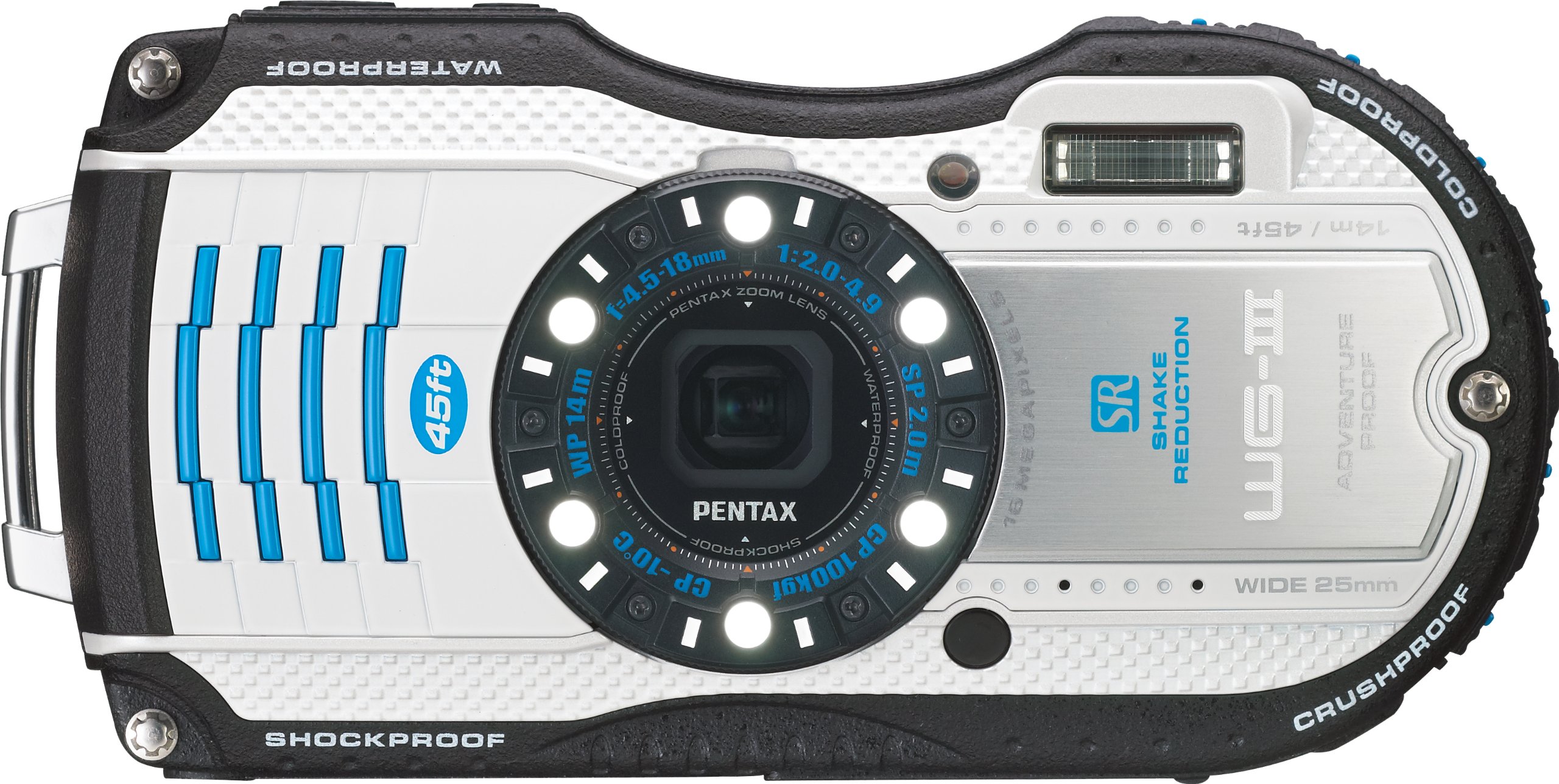 【中古】【非常に良い】PENTAX 防水デジタルカメラ PENTAX WG-3 ホワイトブルー 1cmマクロ マクロスタンド付属 LEDライト PENTAX WG-3WHBL 12725|ドリエムコーポレーション