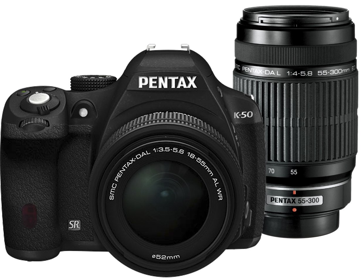 【中古】【非常に良い】RICOH デジタル一眼レフ PENTAX K-50 DAL18-55mmWR・DAL55-300mmダブルズームキット ブラック K-50 300WZOOM KIT BLACK 10879