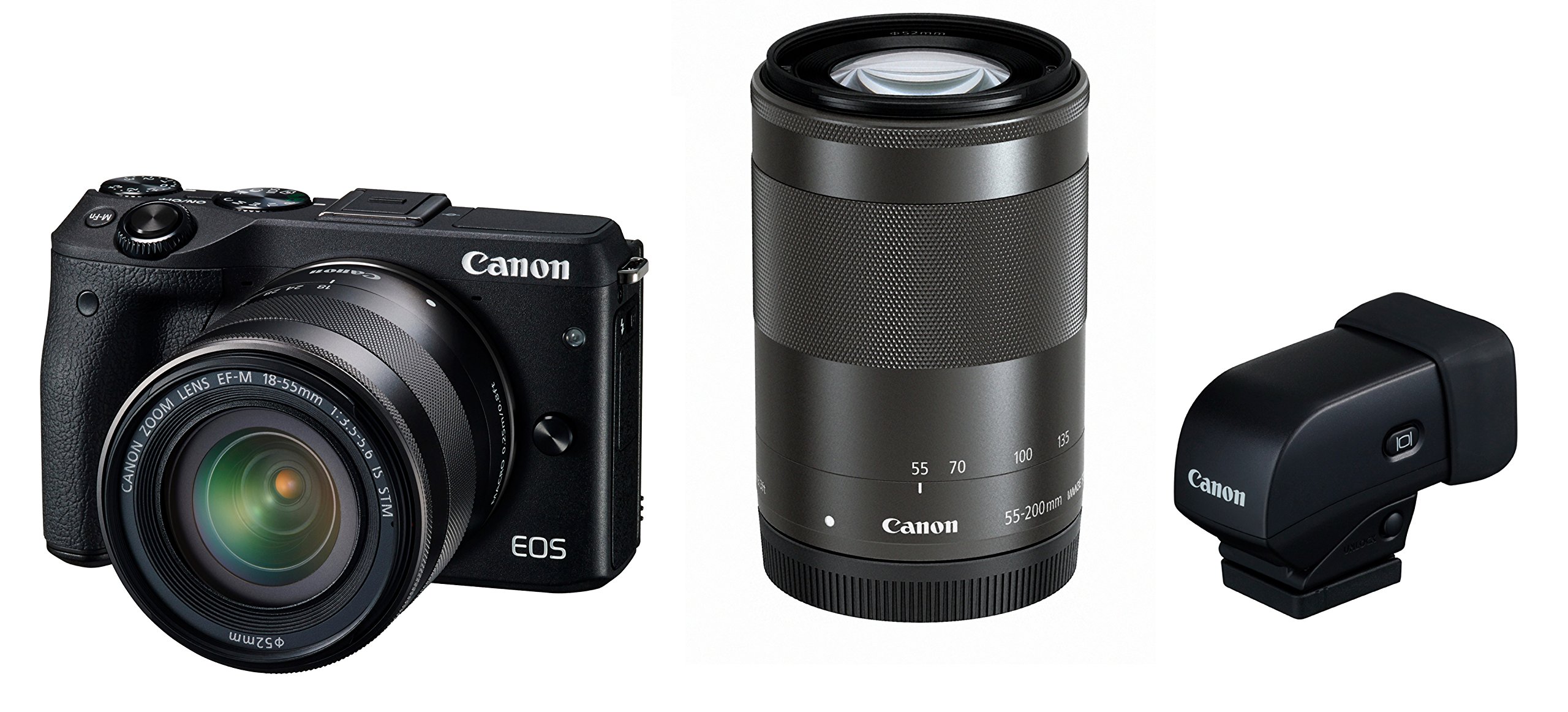 【中古】【人並み外れたに好いたらしい】Canon 鏡鑑受け答え一眼写真器 EOS M3 ダブル望遠レンズEVF一揃いの道具(黒いこと) EF-M18-55粍 F3.5-5.6 IS STM EF-M55-200粍 F4.5-6.3 IS STM ミラーレス一眼カメラ-カメラ・ビデオカメラ・光学機器-デジタルカメラ