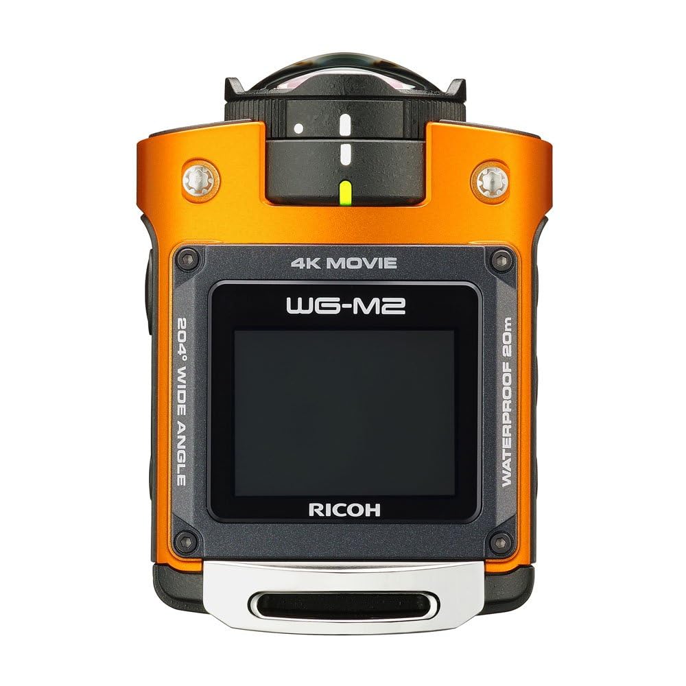 【中古】【人並み外れたに好いたらしい】RICOH 雨合羽動き写真器 WG-M2 オレンジ色 4K映像 超広角204度 ハウジング不必要 雨合羽20m 耐衝撃2m 03801