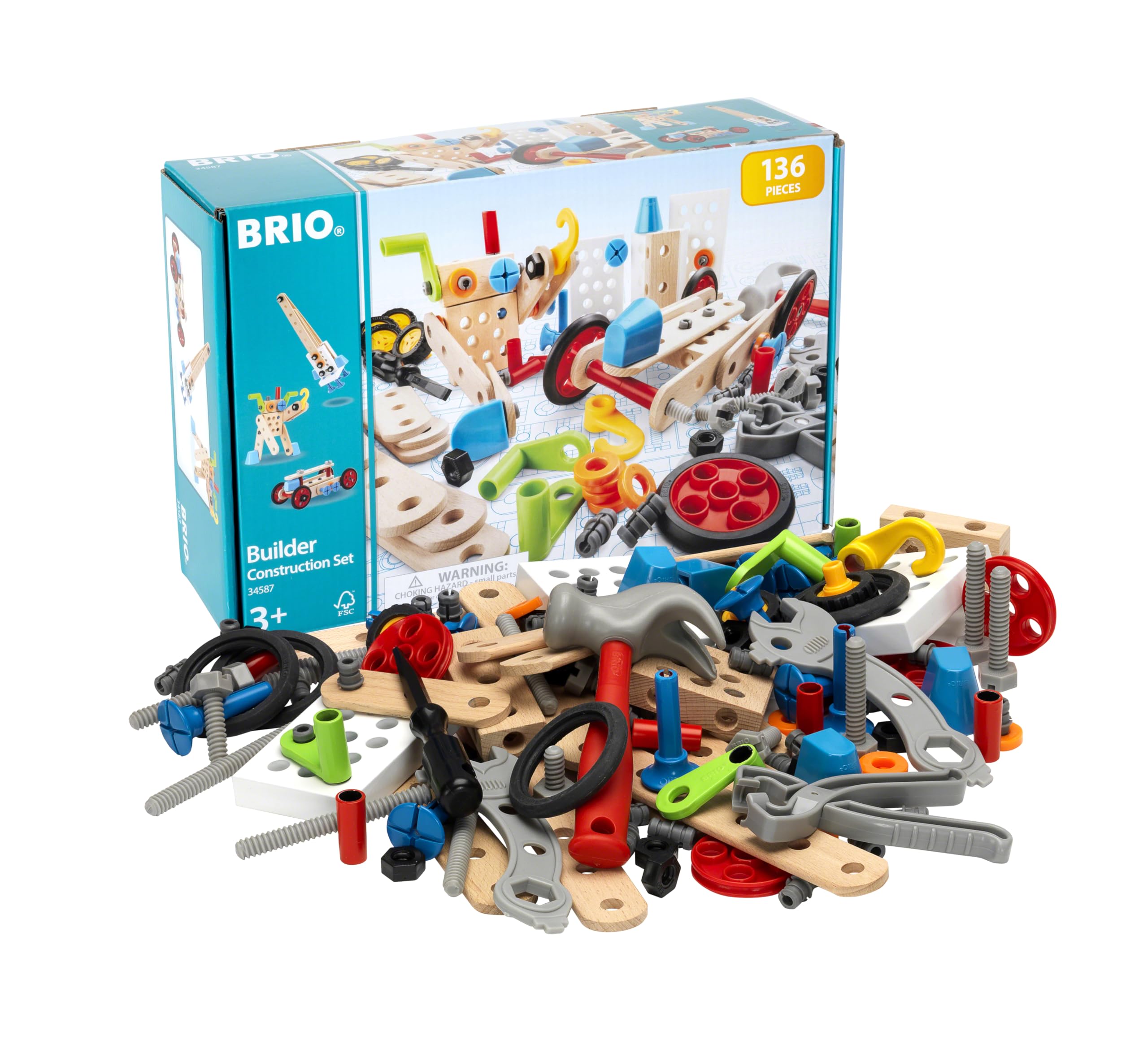 【中古】【非常に良い】BRIO (ブリオ) ビルダー コンストラクションセット 34587 対象年齢 3歳~ 「全136ピース」 【おもちゃ 玩具 木製おもちゃ ブロック 大工遊び ごっこ遊び プレゼント（誕生日/クリス