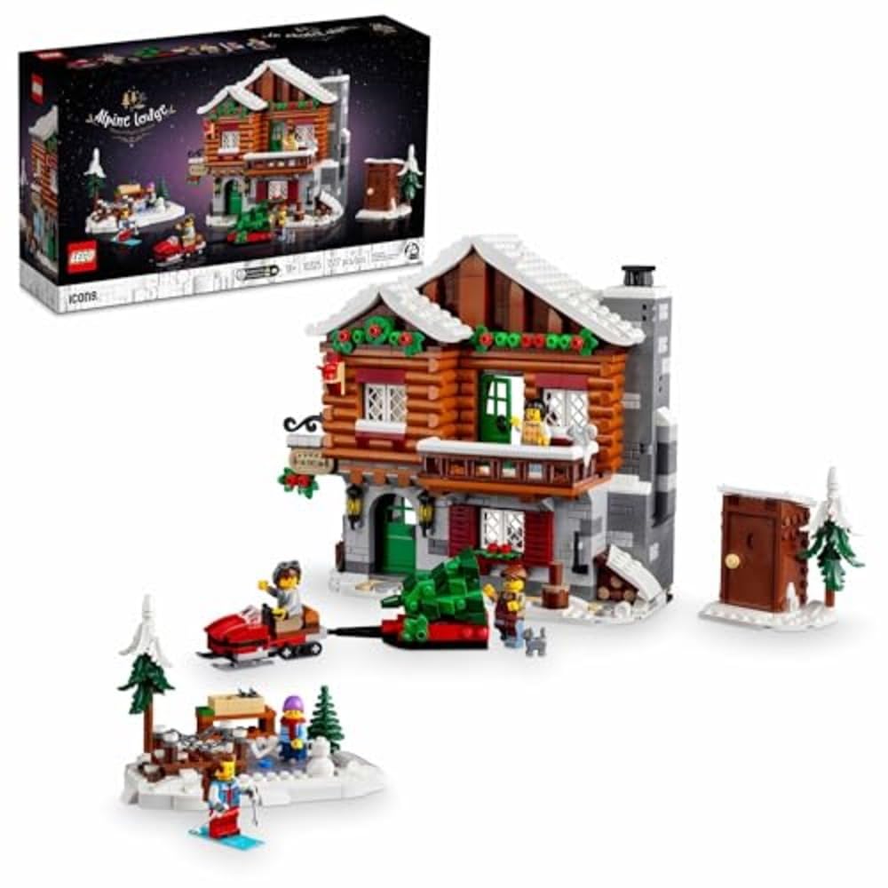 【中古】【人並み外れたに好いたらしい】LEGO Icons アルパインロッジモデル精神的な統合書き割り - 収集家DIY一揃いの道具 成年者用 客体年歳18歳以上 - スノーモービルとミニ図形付き添い人の冬の活動用の丸太んぼう掘ったて小屋一揃いの道具 -