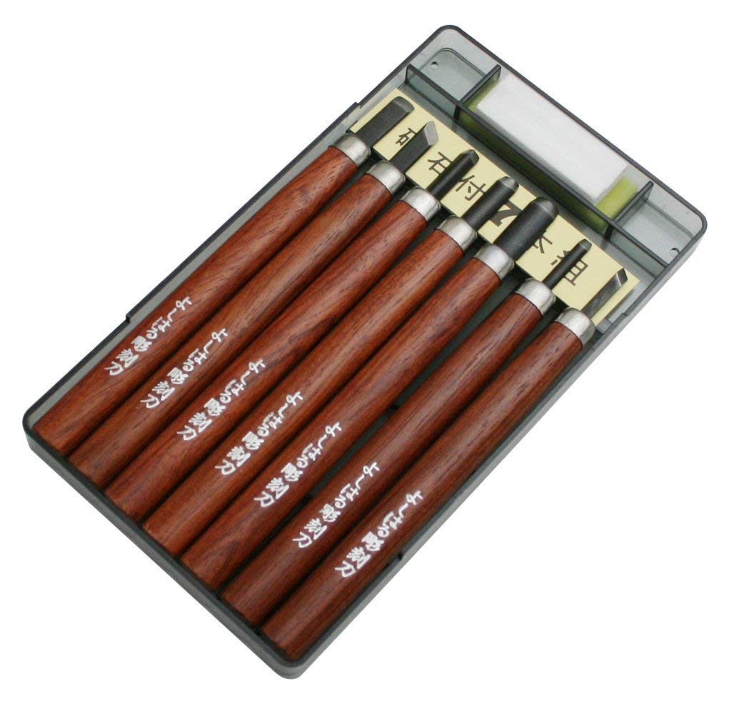【中古】【非常に良い】義春刃物 高級 付鋼製 よしはる彫刻刀 プラケース入 7本組 HP-7