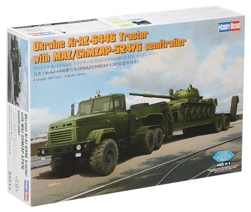 【中古】【非常に良い】ホビーボス 1/35 ファイティングヴィークルシリーズ ウクライナ軍 KrAZ-6446トラクター with MAZ/ChMZAP-5247Gセミトレーラー T-62戦車付 プラモデル 85513