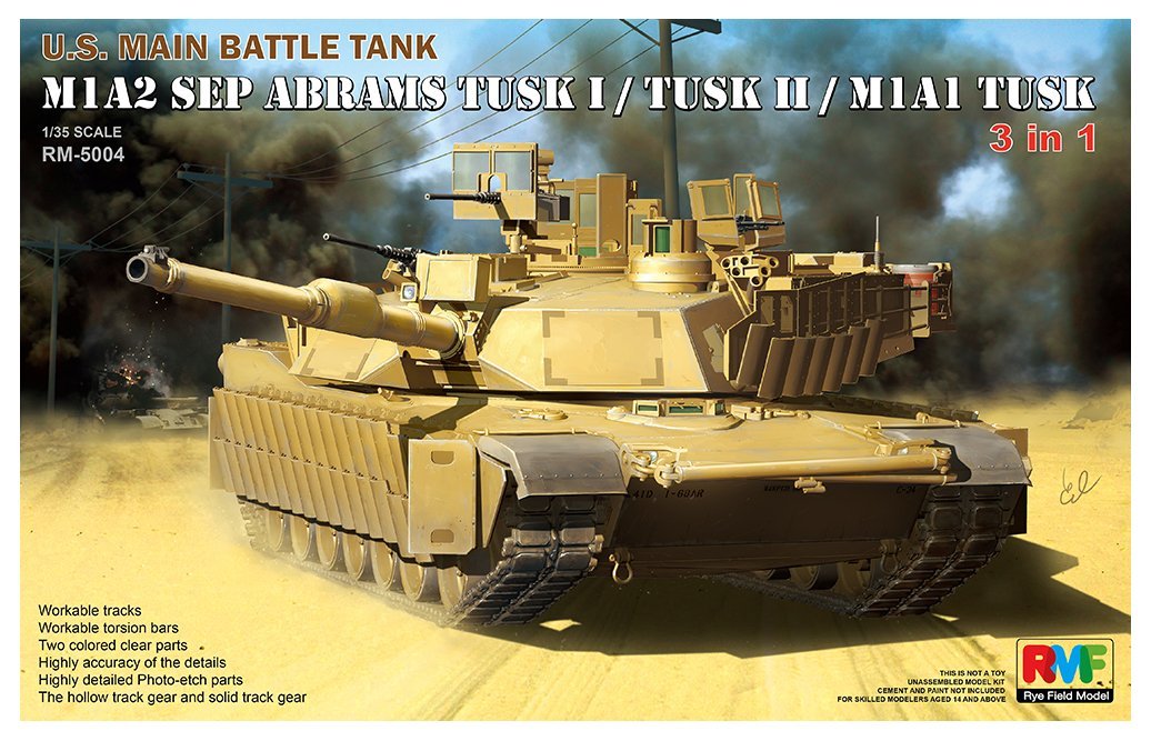 【中古】【非常に良い】ライフィールドモデル 1/35 現用アメリカ M1A2 SEP エイブラムス TUSK I/TUSK II/M1A1 TUSK 3in1キット プラモデル RFM5004｜ドリエムコーポレーション