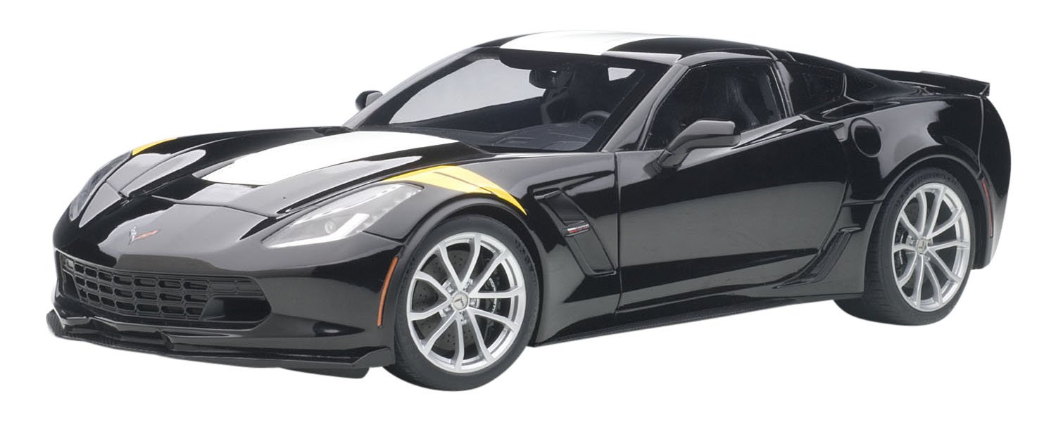 【中古】【非常に良い】AUTOart 1/18 シボレー コルベット C7 グランスポーツ ブラック/ホワイト・ストライプ イエロー・ハッシュマーク|ドリエムコーポレーション