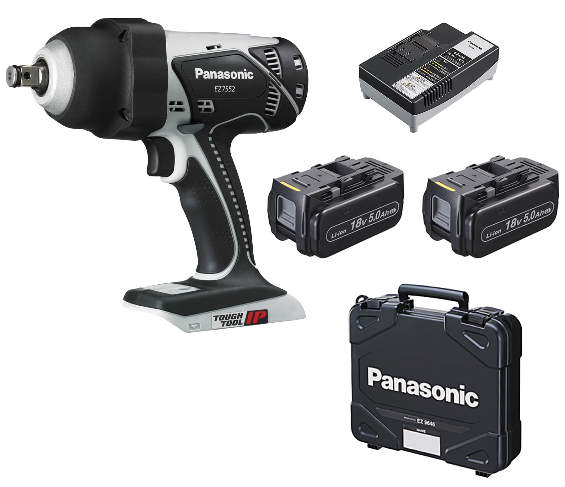 【中古】【非常に良い】パナソニック(Panasonic) 充電インパクトレンチ 18V 5.0Ah電池パック×2個/充電器/ケース付 高トルクレンチ 軽量2.6kg・470N・m IP56 EZ7552LJ2S-H グレ|ドリエムコーポレーション