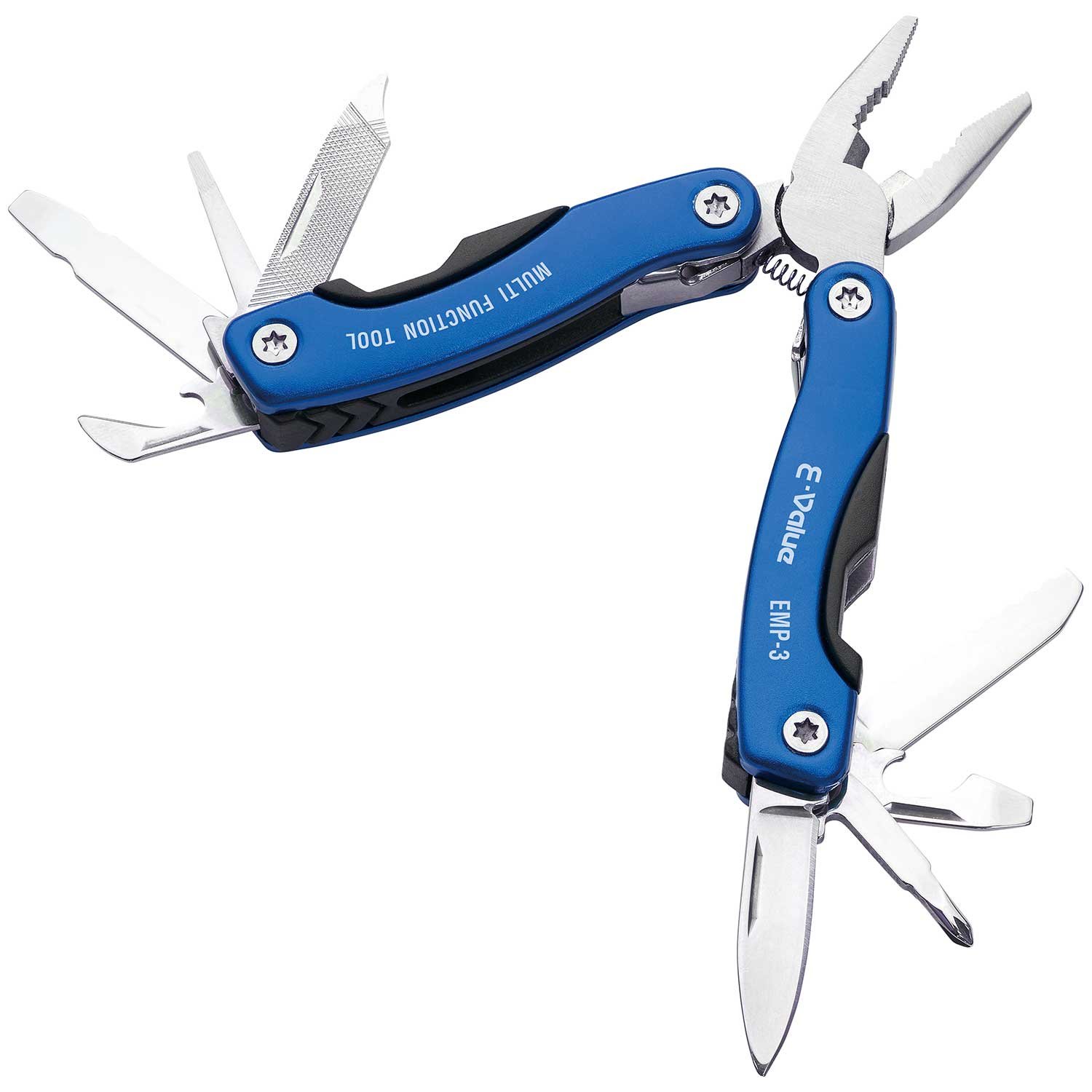 【中古】【非常に良い】イーバリュー(E-Value) マルチプライヤー 12機能 ケース付き アウトドア・キャンプ向け EMP-3 ブルー 作業用・大工用・アウトドア用