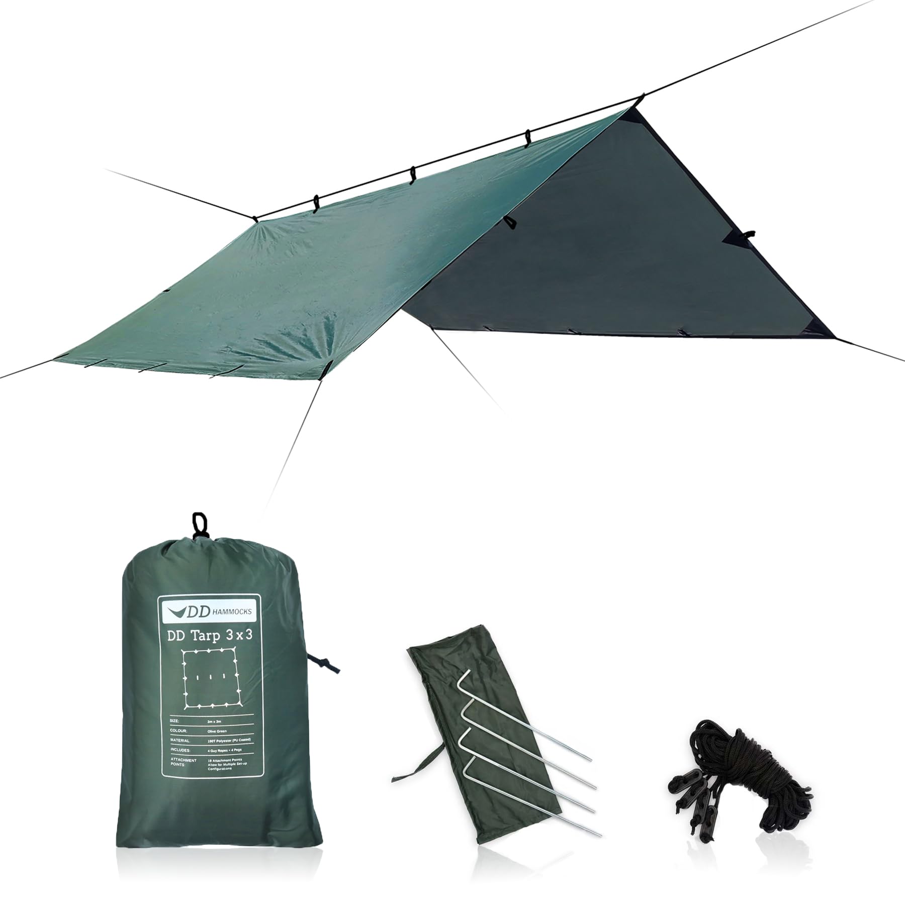 【中古】【非常に良い】DD Hammocks DD タープ ３×３ (オリーブグリーン）日本正規品