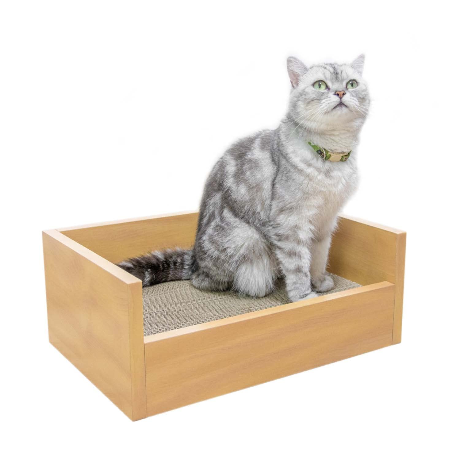 【中古】【非常に良い】ペットプロ キャットベッド 本体 爪とぎ付 ゴミが出にくい 高密度 高耐久 猫 爪研ぎ 段ボール ベッド ナチュラル