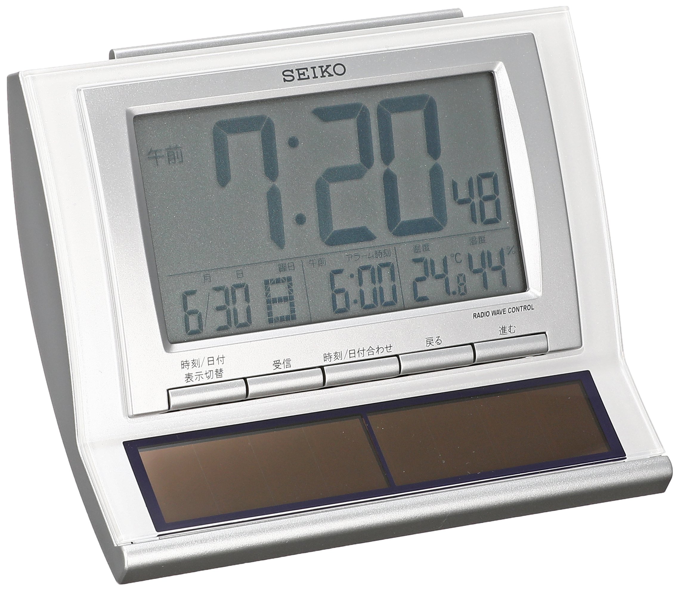 【中古】【非常に良い】セイコークロック(Seiko Clock) セイコー クロック 目覚まし時計 ハイブリッドソーラー 電波 デジタル カレンダー 温度 湿度 表示 白 パール SQ751W SEIKO