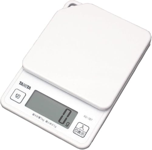【中古】【非常に良い】タニタ クッキングスケール 1g単位で1kgまで計れる 収納に便利なフック穴付き ホワイト KD-187 WH キッチン はかり 料理 デジタル