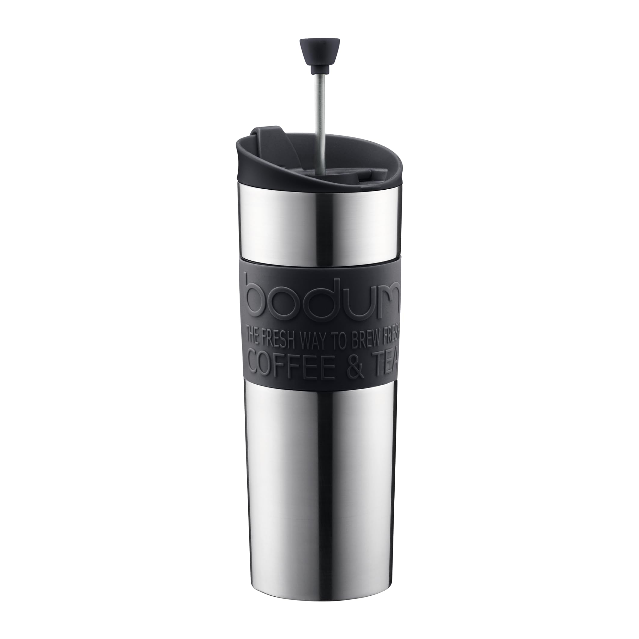 【中古】【非常に良い】Bodum Insulated Stainless-Steel Travel French Press Coffee and Tea Mug 0.45-Liter 15-Ounce Black by