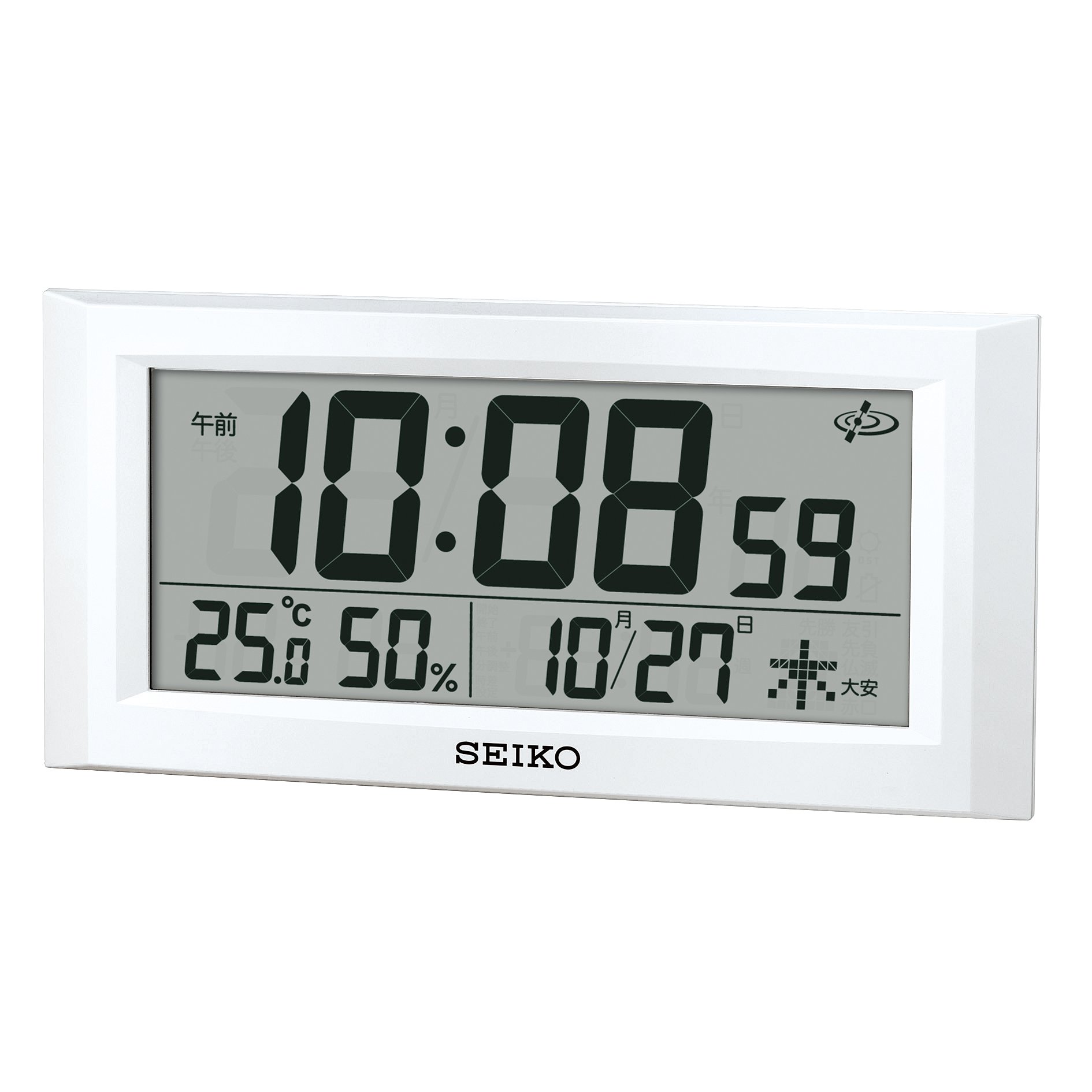 【中古】【非常に良い】セイコークロック(Seiko Clock) セイコー クロック 掛け時計 置き時計 兼用 衛星 電波 デジタル カレンダー 温度 湿度 表示 白 パール GP502W SEIKO