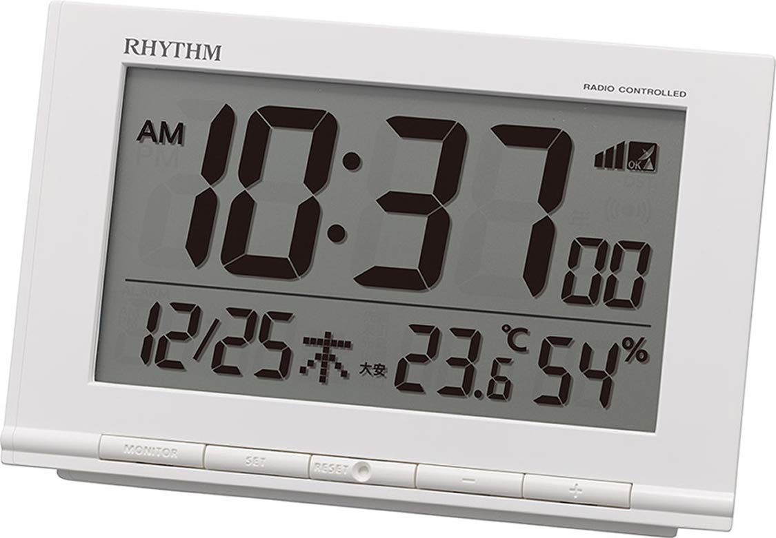 【中古】【非常に良い】リズム(RHYTHM) 目覚まし時計 電波時計 温度計・湿度計付き フィットウェーブD193 白 9.3×14.5×4.1cm 8RZ193SR03 7,330円
