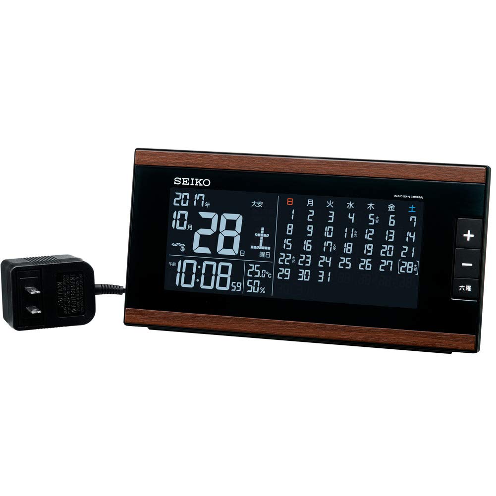 【中古】【非常に良い】セイコークロック(Seiko Clock) セイコー クロック 目覚まし時計 電波 交流式 デジタル マンスリーカレンダー機能 六曜表示 茶 木目 模様 DL212B SEIKO|ドリエムコーポレーション