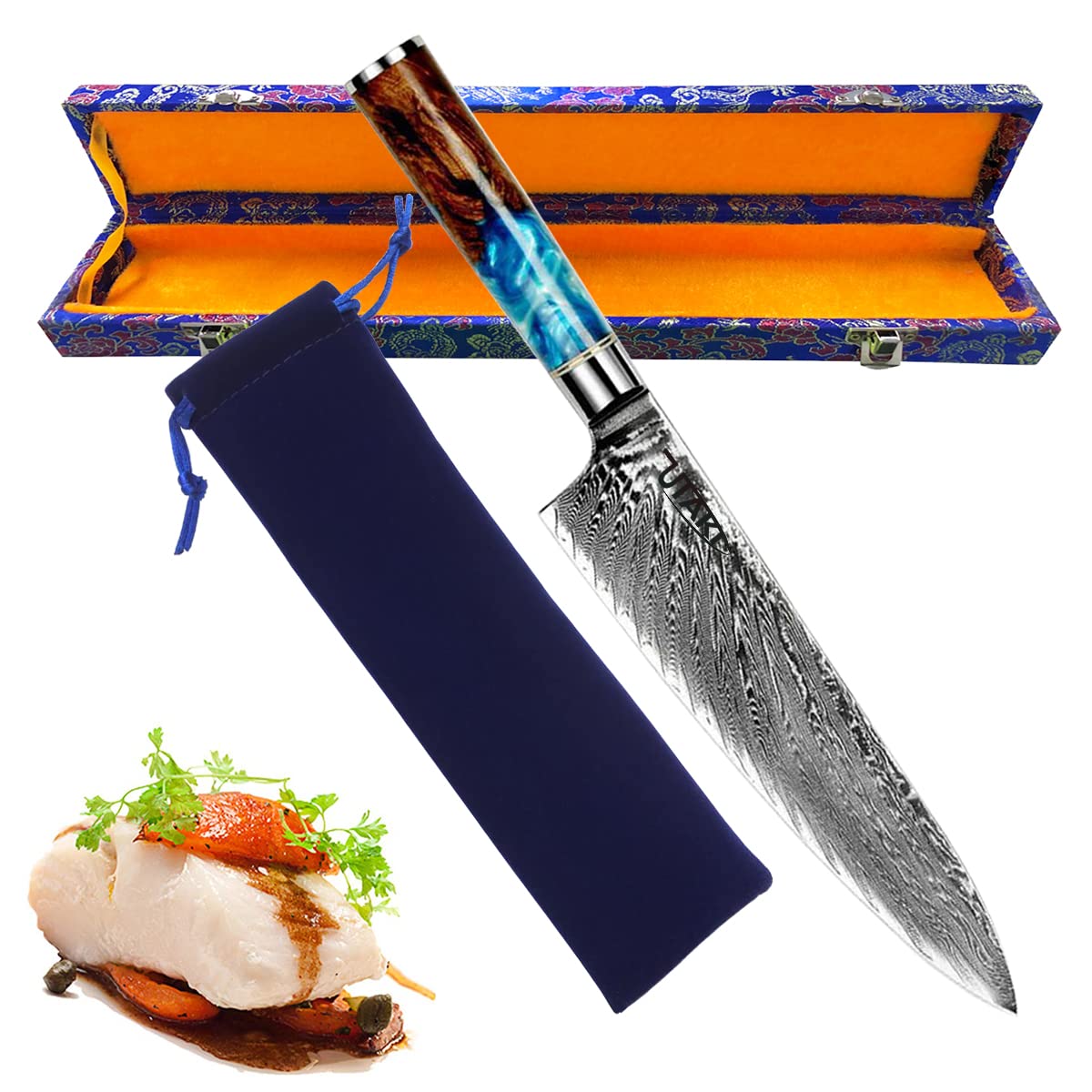 【中古】【非常に良い】Utaki 牛刀包丁 67層ダマスカス 195mm V金10号 シェフナイフ キッチンナイフ 切れ味 業務用 家庭用 万能包丁(sdd048zzz)｜ドリエムコーポレーション