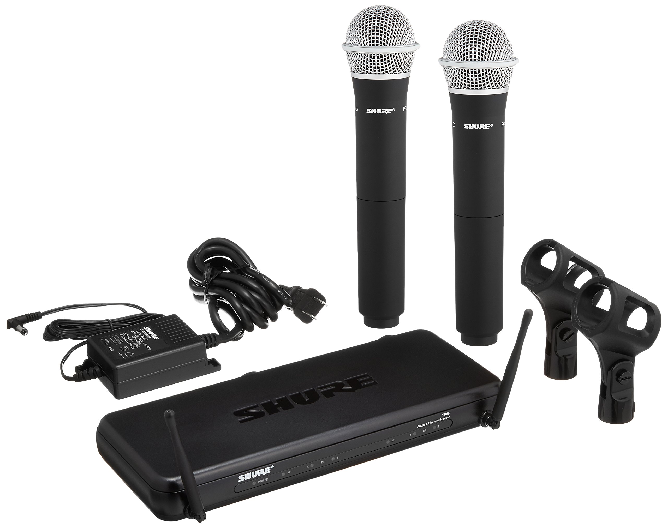 【中古】【非常に良い】SHURE シュア ワイヤレスマイクシステム SVX288J/PG28-JB1 : SVX2/PG28ハンドヘルド型ダイナミックマイク 2本 SVX88受信機 デュアルチャンネル 歌 歌手 ボーカル