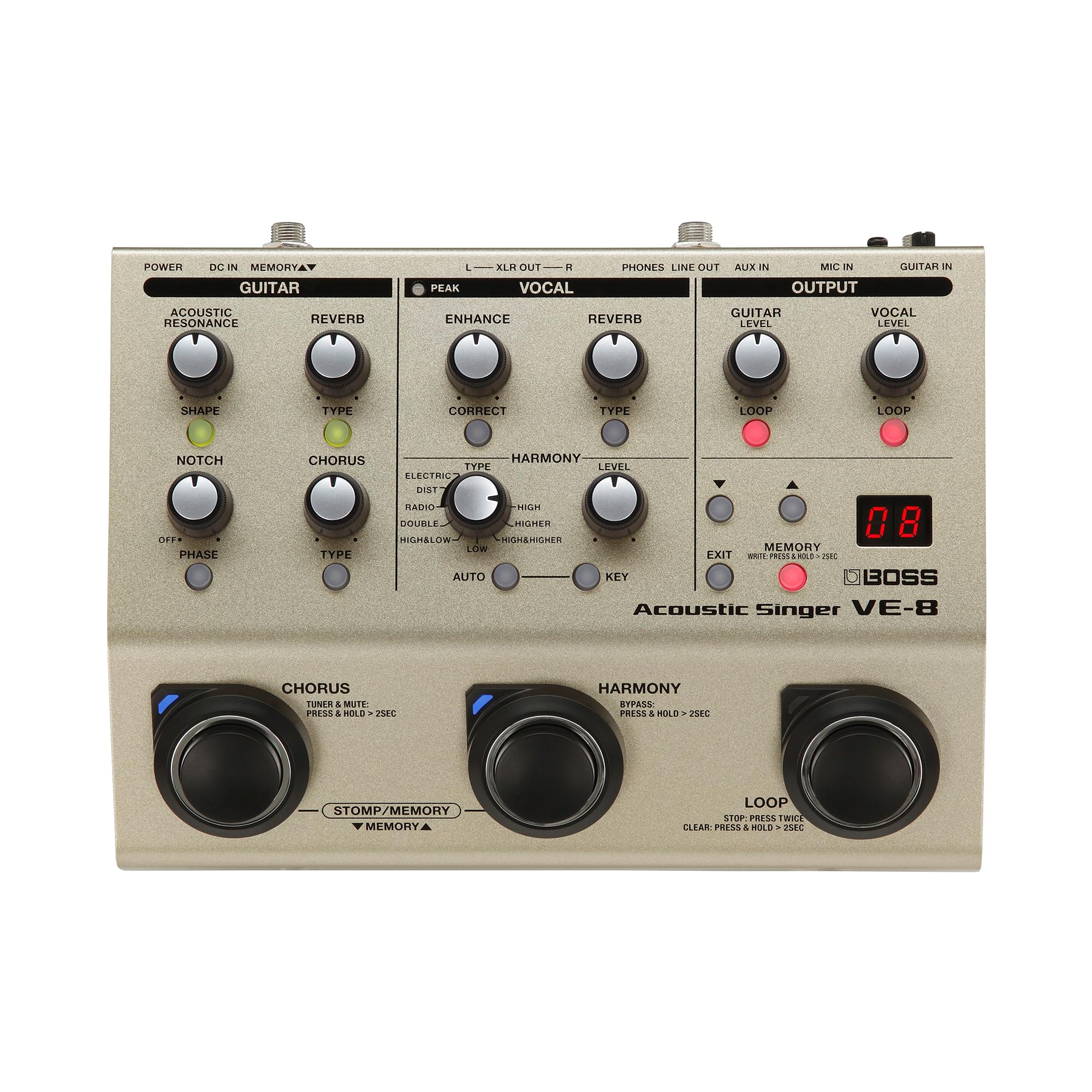 【中古】【非常に良い】BOSS ボス アコースティックシンガー VE-8 ボーカル/アコースティックギター用エフェクター 弾き語り プリアンプ搭載 ボーカルエフェクト ルーパー機能 電池/ACの2 電源方式