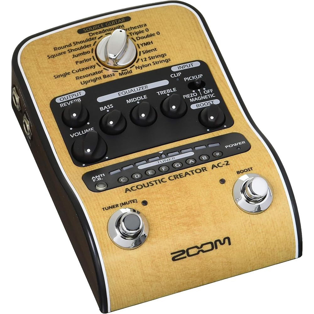 【中古】【非常に良い】ZOOM ズーム AC-2 アコースティックギター用プリアンプ 16種類のソースギタープリセット内蔵 ピエゾ＆マグネティック対応 ピックアップ切替スイッチ搭載 DI機能付き XLRバランス出力対応