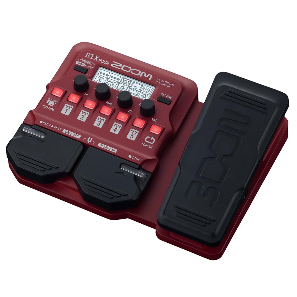 【中古】【非常に良い】ZOOM ズーム B1X FOUR ベース用マルチエフェクター レッド 赤 ペダル付き 軽量コンパクト 9種類のアンプキャビネットモデル 71エフェクト搭載 最大5エフェクトを同時使用可能 ベーシス