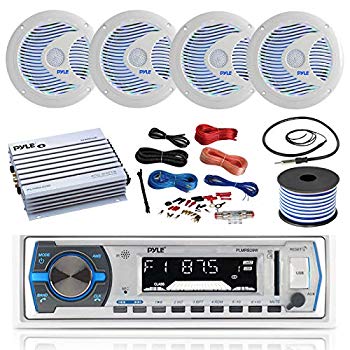 【中古】Complete Marineパッケージ: Pyle Bluetooth Marine受信機、Pyle 6.5?\"防水ホワイトスピーカーW / LED、Pyleボートアンプ、Ampインストールキッ n5ksbvb