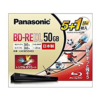 【中古】(未当て嵌める･未開封品) パナソニック 2倍速ブルーレイディスク片面2層50GB(書換)5枚+1枚 LM-BE50W6S 0pbj0低周波 録画・録音用メディア-ブルーレイディスクメディア-TV・オーディオ・カメラ
