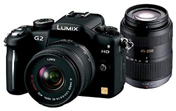 【中古】パナソニック デジタル一眼カメラ G2ダブルズームレンズキット14-42mm/F3.5-5.6・45-200mm/F4.0-5.6付属) コンフォートブラック DMC-G2W-K wyw801m｜ドリエムコーポレーション