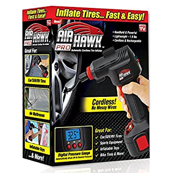 【中古】エアホークプロ コードレス式電動エアコンプレッサー 小型 軽量 充電式空気入れ カーアダプター(12V車用)・収納バッグ付き 空気圧調整 (自転車ア