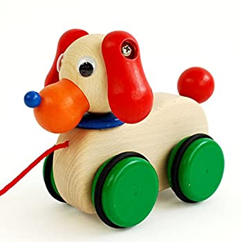 【中古】「日本製木のおもちゃ」プルトイ＊ふりふりワンちゃん