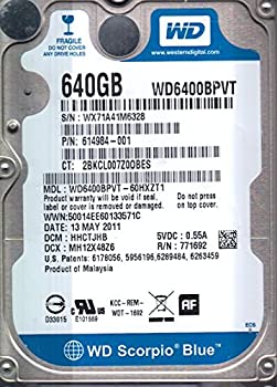 【中古】wd6400bpvt-60hxzt1?Westernデジタル640?GB 5400rpm SATA 3.0?Gbps 2.5インチScorpioハードドライブ|ドリエムコーポレーション