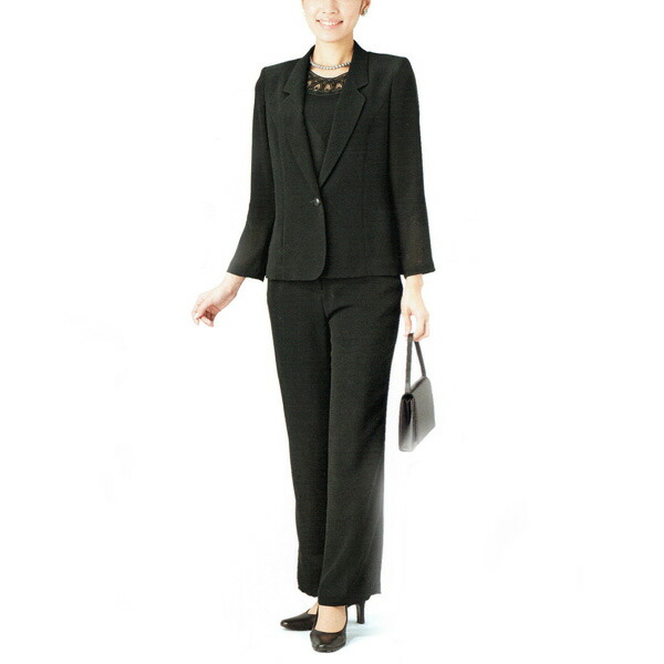 【貨物輸送無料】【Margurite Roman】サマーフォーマルブラック・パンツスリーピース【11号・13号・15号・17号】【日本製】30代 40代 50代 60代の御上さん・年がしら流行り物