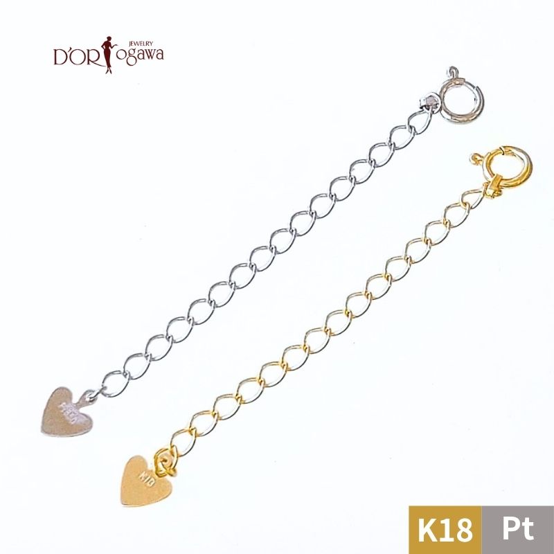 K18イエローゴールド / プラチナ ネックレス アジャスターチェーン お手持ちのチェーンに最長5cm付け足して使えます 金属アレルギー対応 便利 チェーン長さ 調整 調節 地金 メタルk18Pt アジャスターチェーン