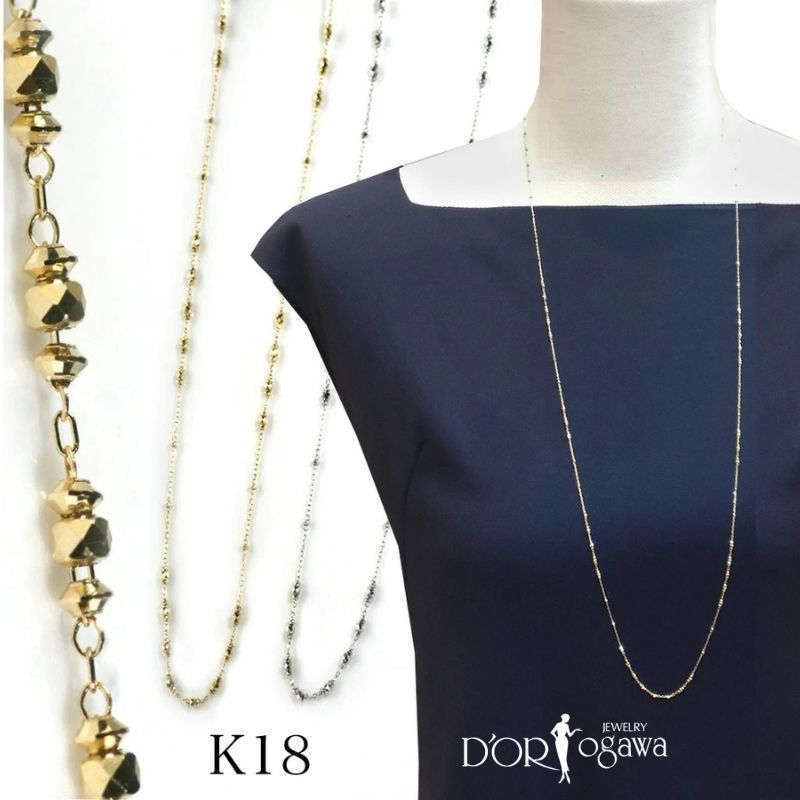 K18 アバカスシリーズ ロングネックレス 80cm地金ロングネックレス k18YG k18WG K18 18K 18金 gold 金 地金 ロングネックレス 地金ネックレス メタルネックレス 金属アレルギー対応 ２連 2way 日本製 MadeinJAPAN 送料無料 80センチ ロング｜大宮のジュエリー店ドールオガワ