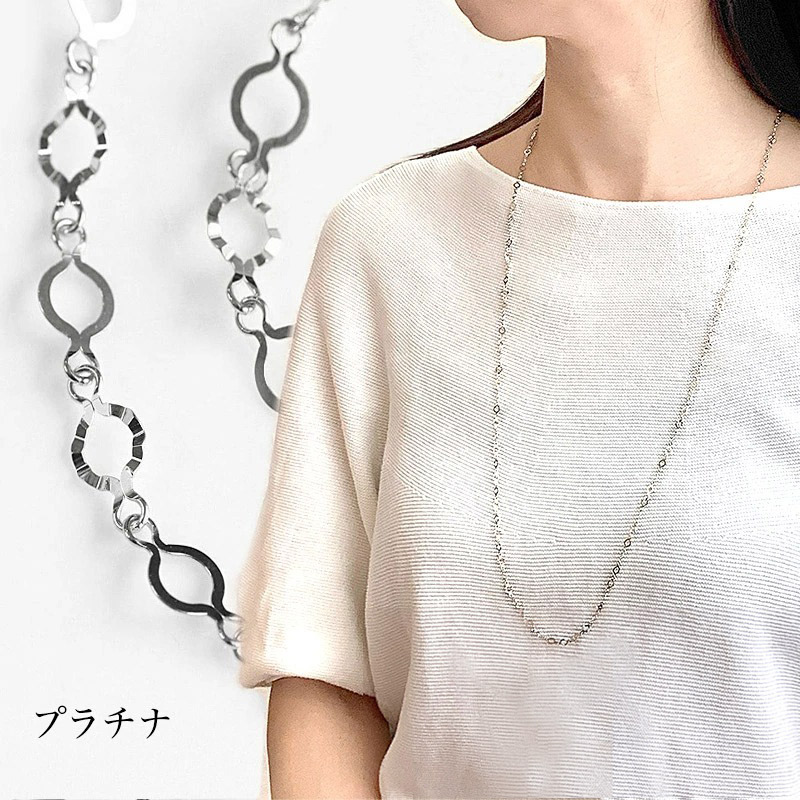 K18 ホワイトゴールド2連 70cm 18金18K ロングチェーンネックレス-