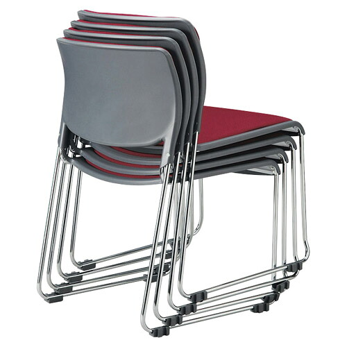 時間指定不可　アイコ 法人限定 ミーティングチェア 布張り 4脚セット φ13mmクロームメッキ グレーシェル WIN（ワインレッド）
