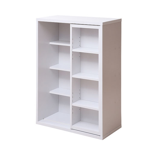 ＪＫプラン スライド本棚 ロータイプ 6BOX コミック 収納 本棚 書棚 スライドラック スライド収納 木製（ホワイト）