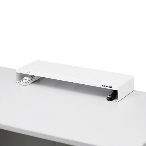 サンワサプライ 直送 電源タップ+USBポート付き机上ラック（W600×D200 ホワイト）