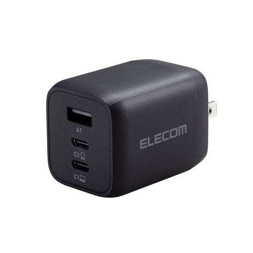 エレコム 直送 USB Type-C 充電器 PD PPS対応 合計出力65W Type C×2 USB A ×1 折りたたみプラグ（ブラック）