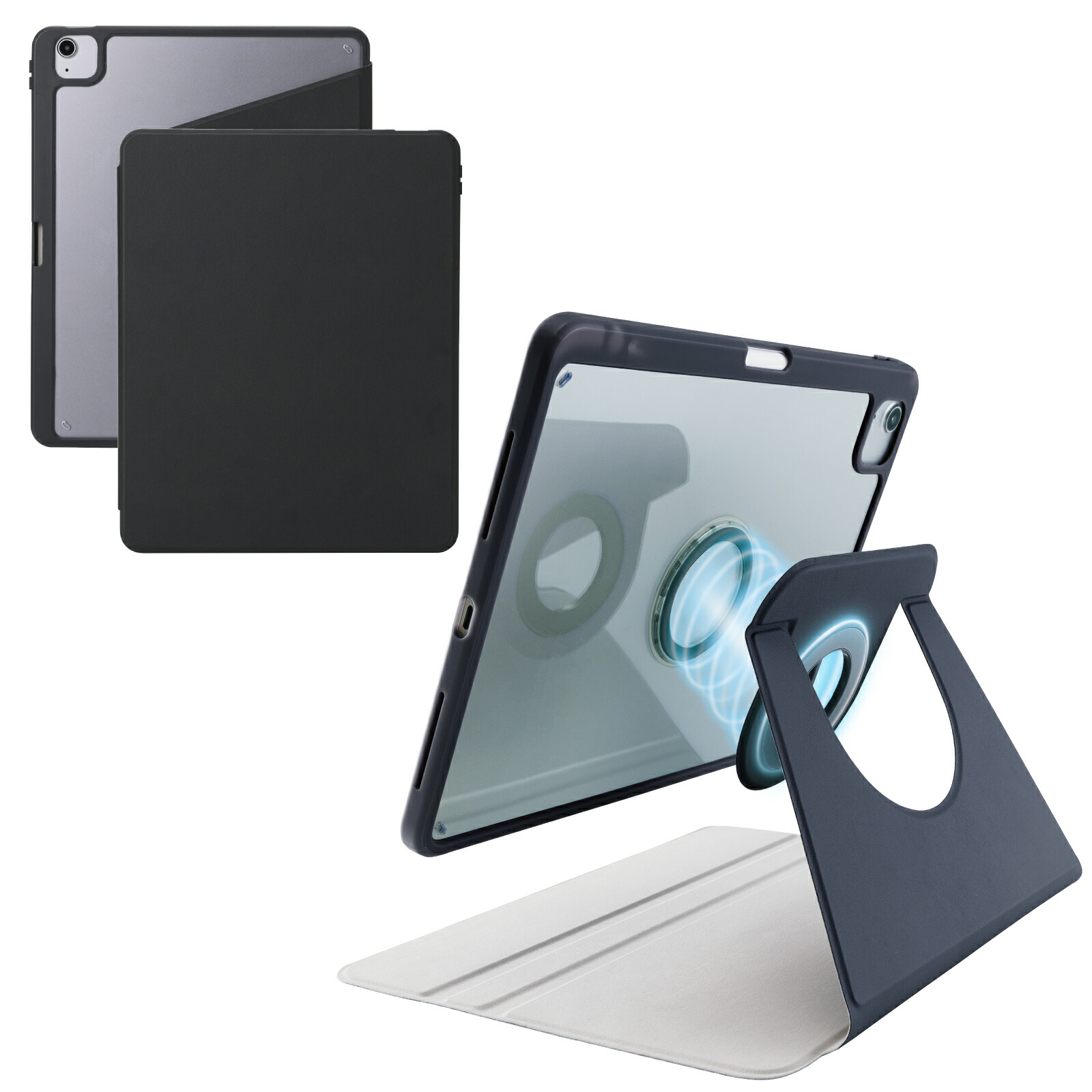 エレコム メーカー直送 iPad Air ケース 13インチ (M3/M2) マグネット着脱フラップ 360度回転 Apple Pencil収納 2段階スタンド ブラック（ブラック）