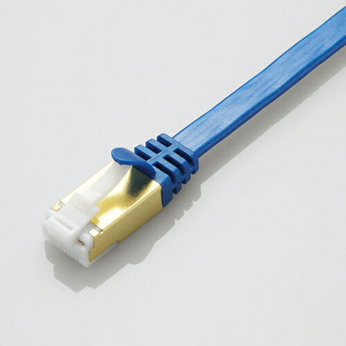エレコム LANケーブル CAT7 爪折れ防止 フラット 10m ブラック（ブルーメタリック）
